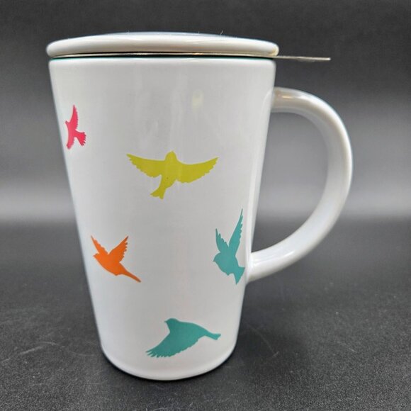 Davids Tea Perfect Mug With Infuser And Lid Multicolor Bird Birds Design Read - Picture 1 of 10